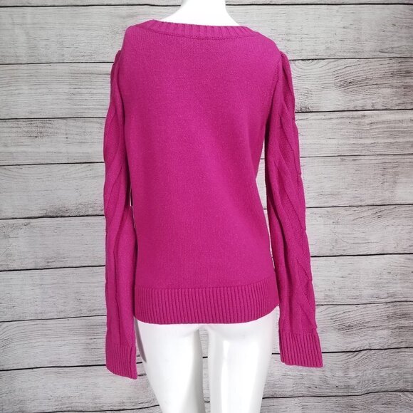 NEW Cece XS Pullover Sweater Crew Neck Cable knit Long sleeves in Passion Pink - Picture 6 of 9